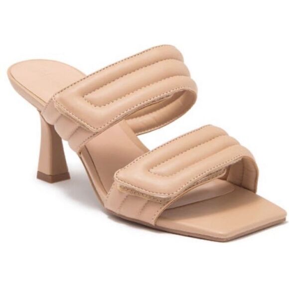 Abound Double Strap Sandals Womens Size 6 Qarly Heeled Tan Square Toe Slip On - Picture 1 of 8